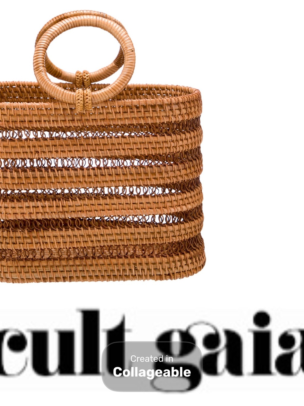 ‼️WOW‼️CULT GAIA woven tan rattan tote with circular handles, GUC